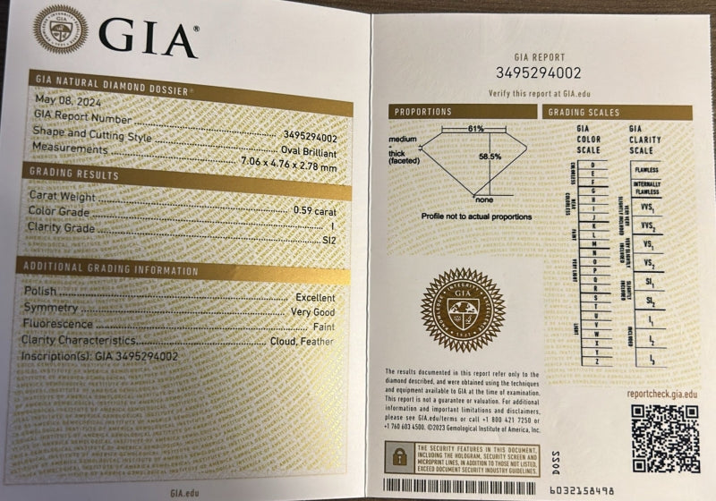 Кольцо с бриллиантом 0.59ct GIA