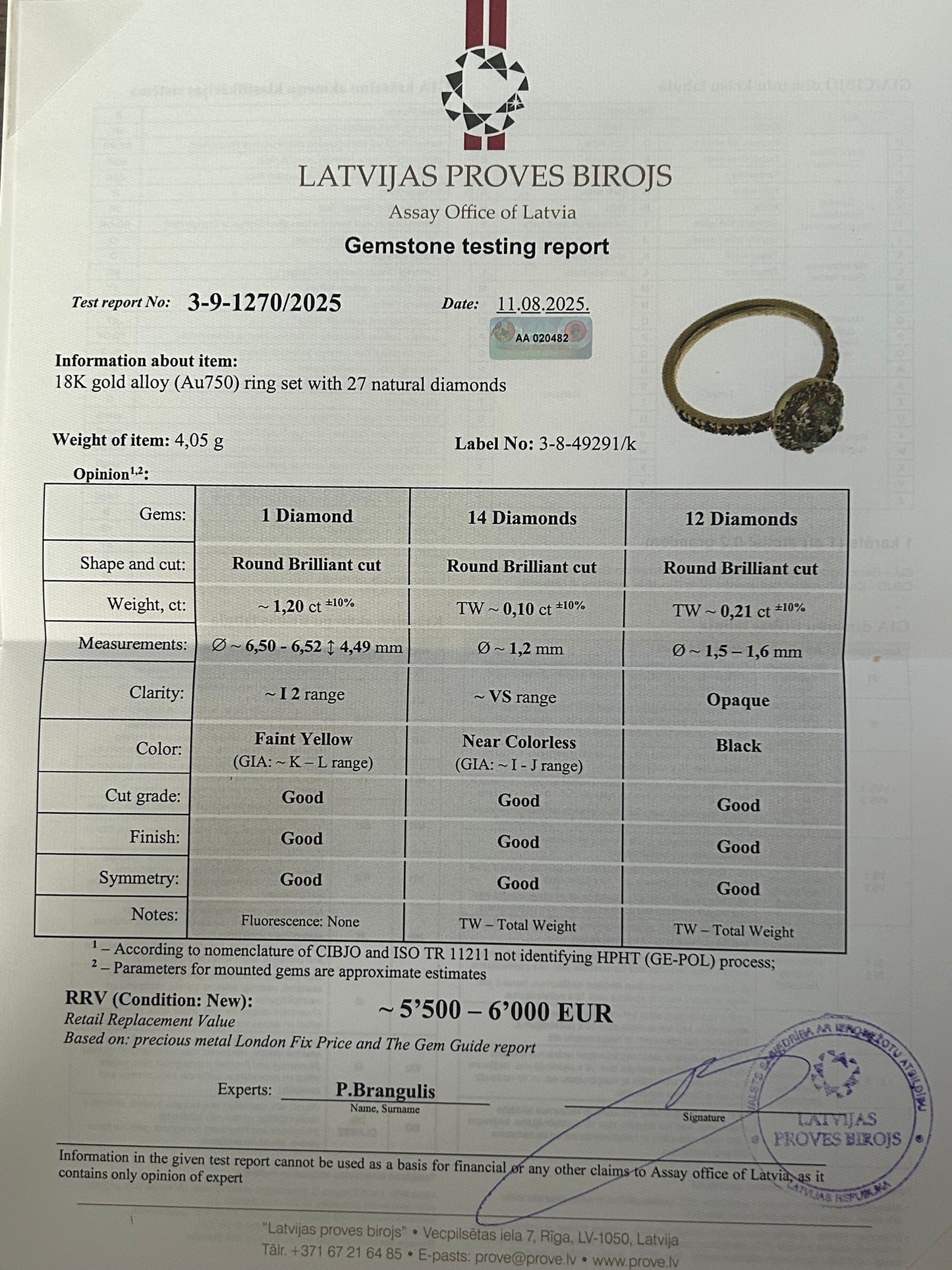 Gredzens ar briljantiem 1.51ct