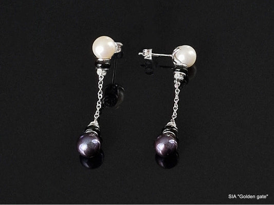 Серьги с бриллиантами, ониксом и жемчужинами