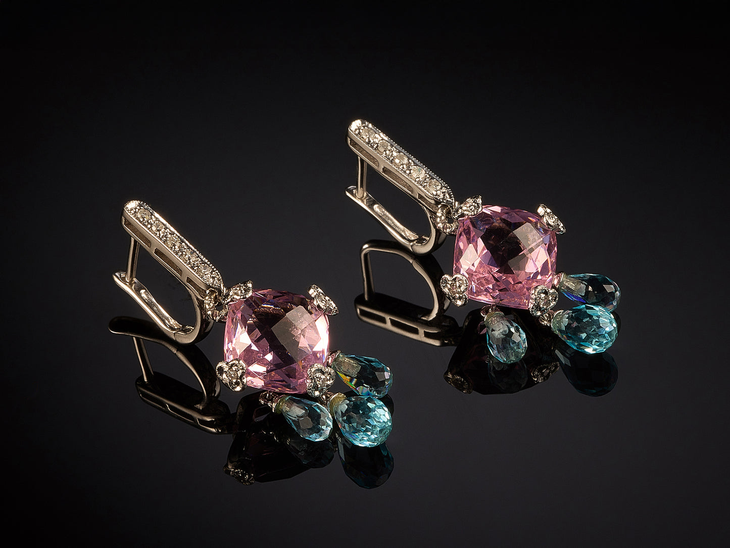 14kt white gold quartz, topaz and diamond earrings