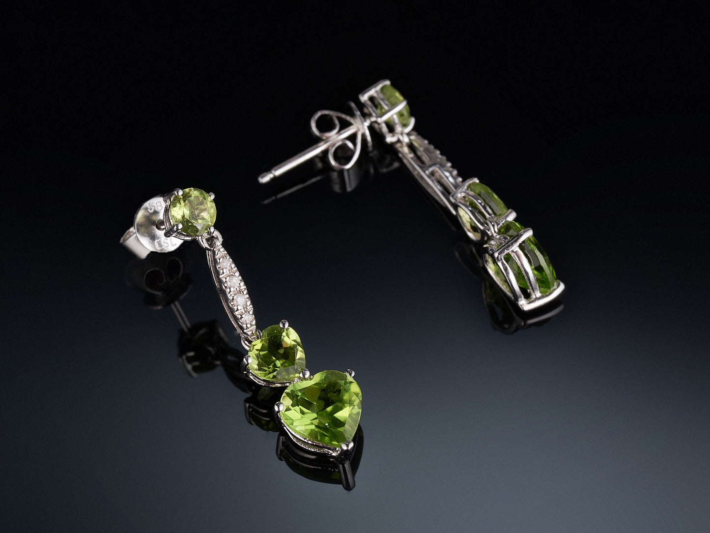 14kt white gold peridot and diamond earrings