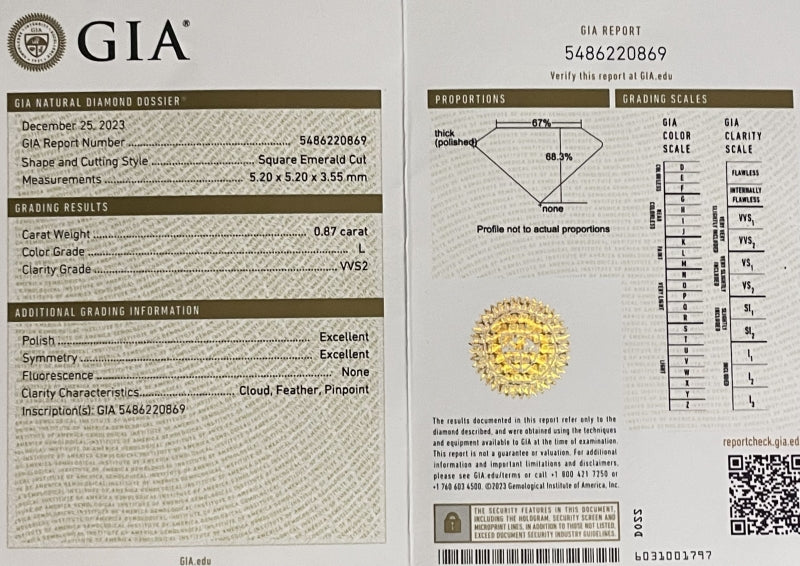 Gredzens ar briljantiem 0.87ct GIA