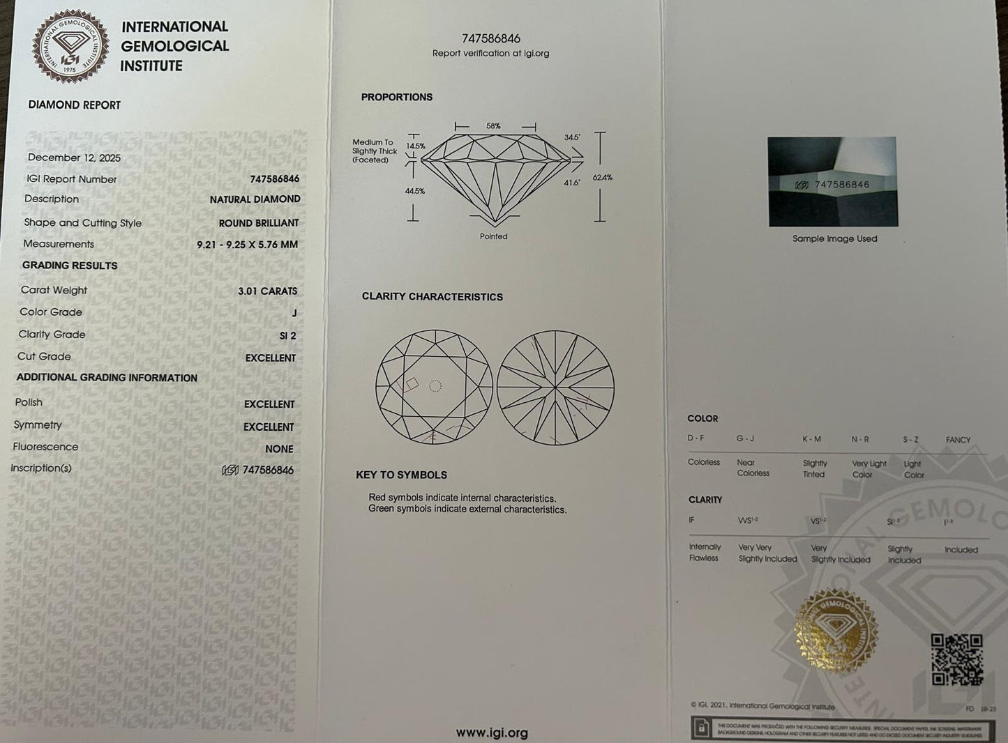 Platīnas gredzens ar briljantu 3.01ct IGI