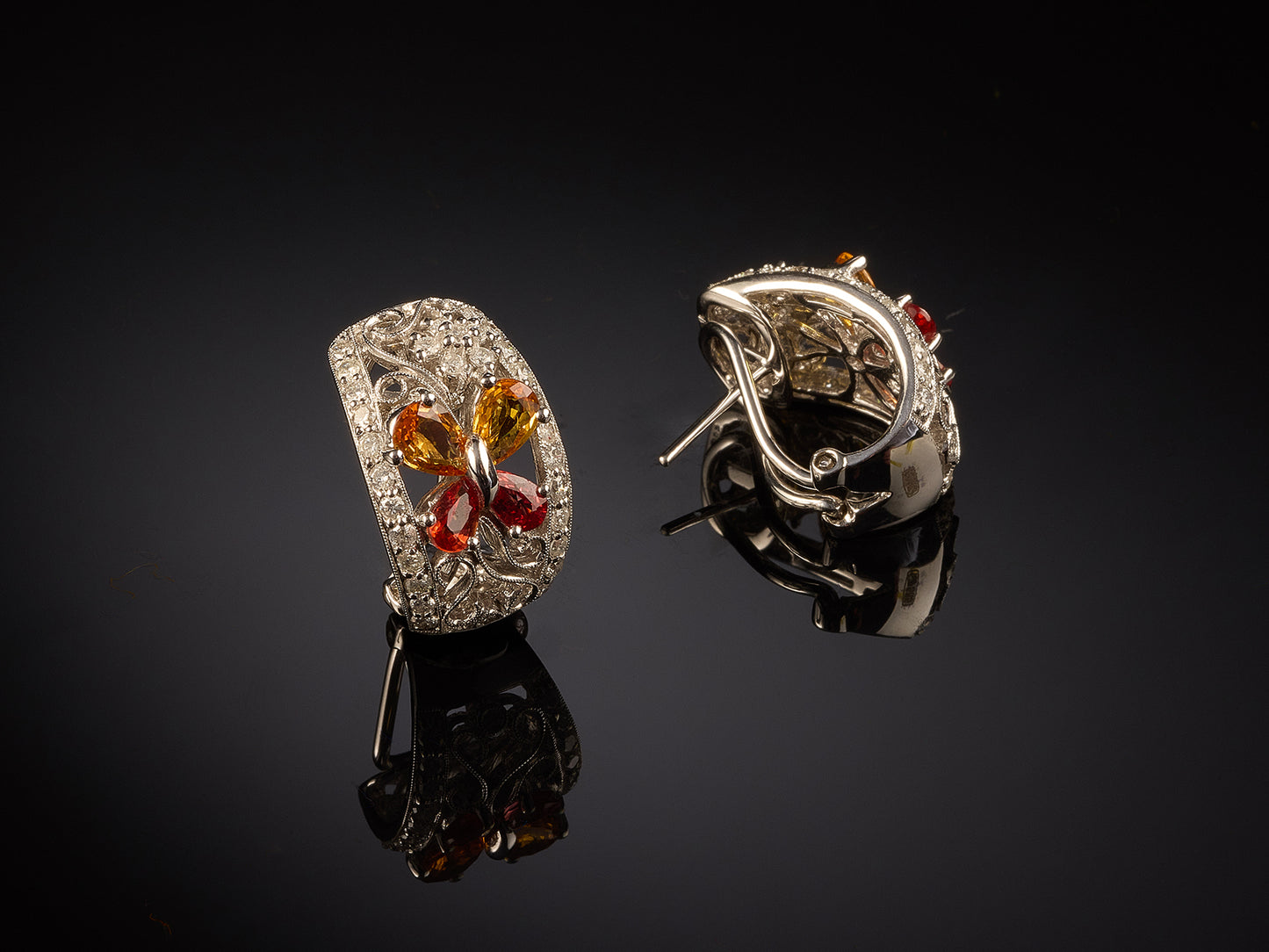 14kt white gold sapphire and diamond earrings