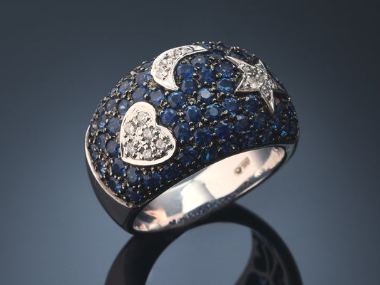 Кольцо с бриллиантами и сапфирами