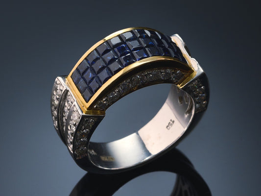 Кольцо с бриллиантами и сапфирами