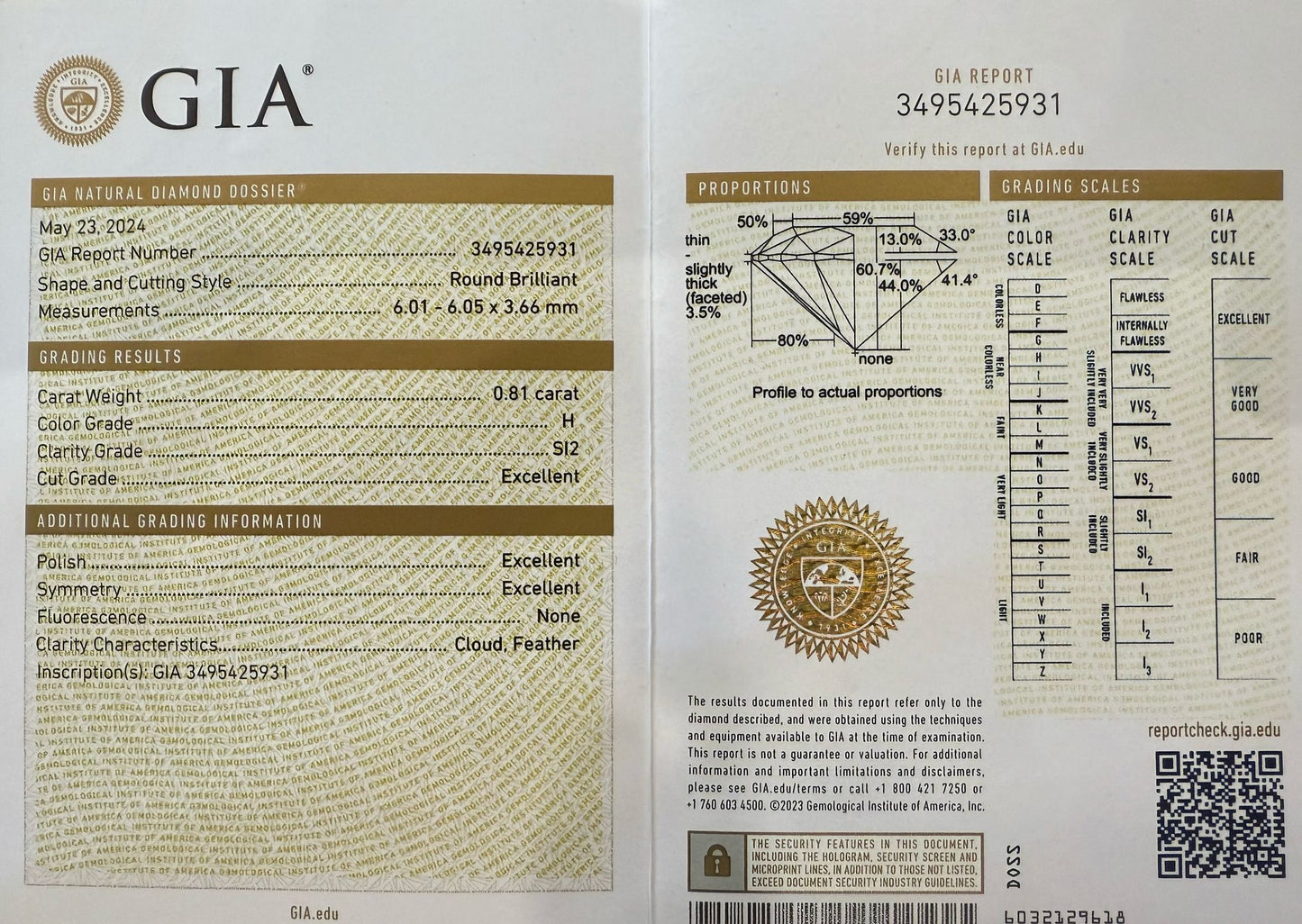 Gredzens ar briljantu 0.81ct GIA