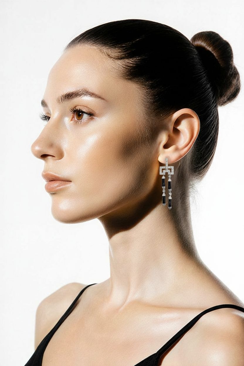 14kt white gold agate and diamond earrings