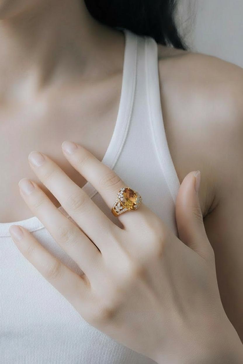 14kt white gold diamond and citrine ring