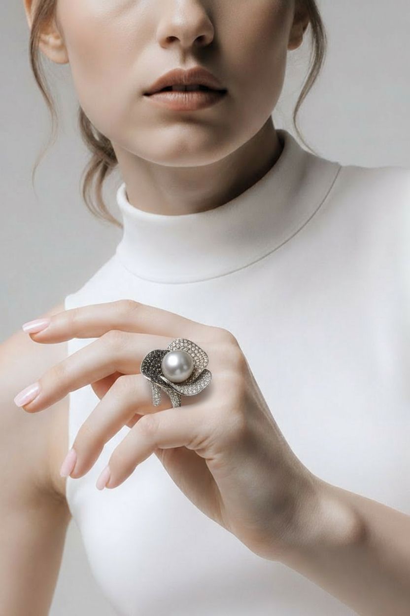 Gredzens ar briljantiem un pērli