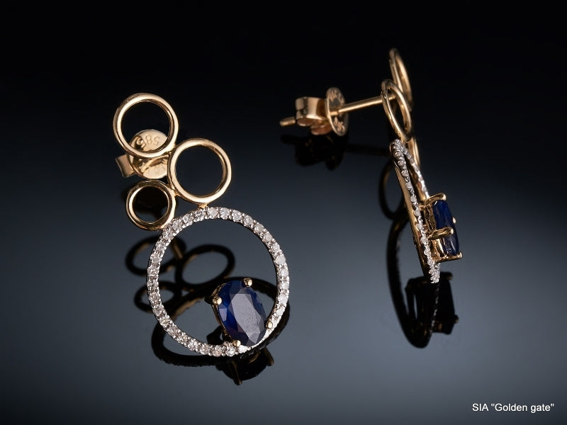 14kt yellow gold sapphire and diamond earrings