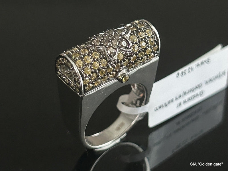 Кольцо с бриллиантами и жёлтыми сапфирами