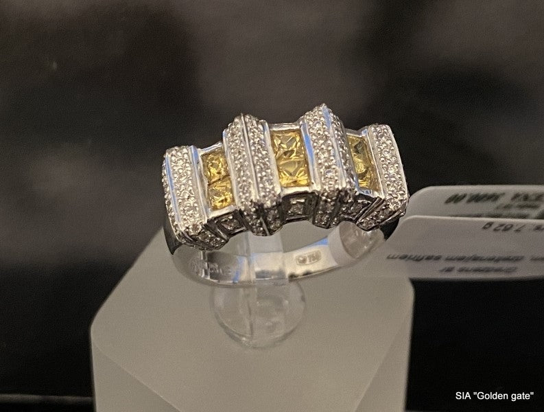 Gredzens ar briljantiem un dzeltenajiem safīriem