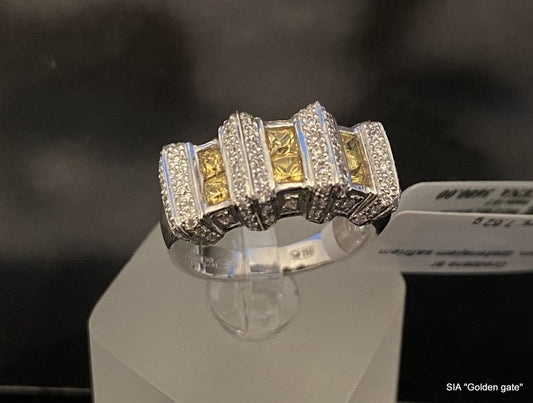 Кольцо с бриллиантами и жёлтыми сапфирами