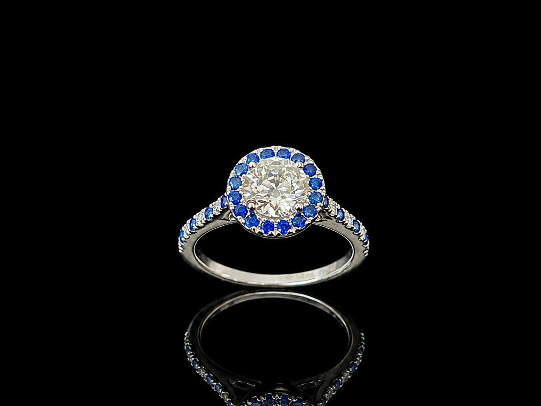 Platīnas gredzens ar safīriem un briljantiem 1.16ct IGI