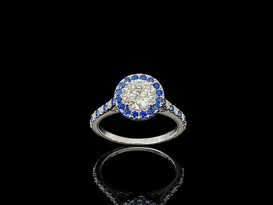 Platīnas gredzens ar safīriem un briljantiem 1.16ct IGI