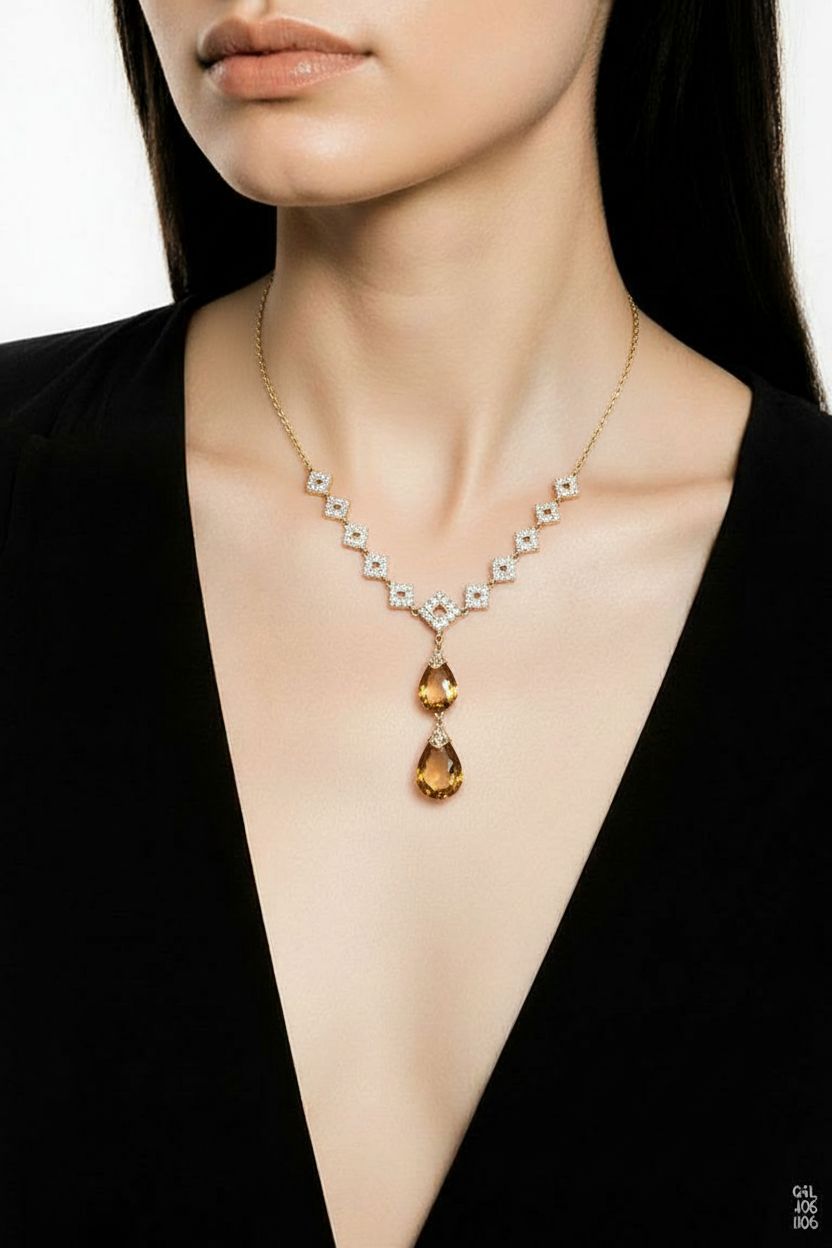 14kt white gold citrine and diamond necklace