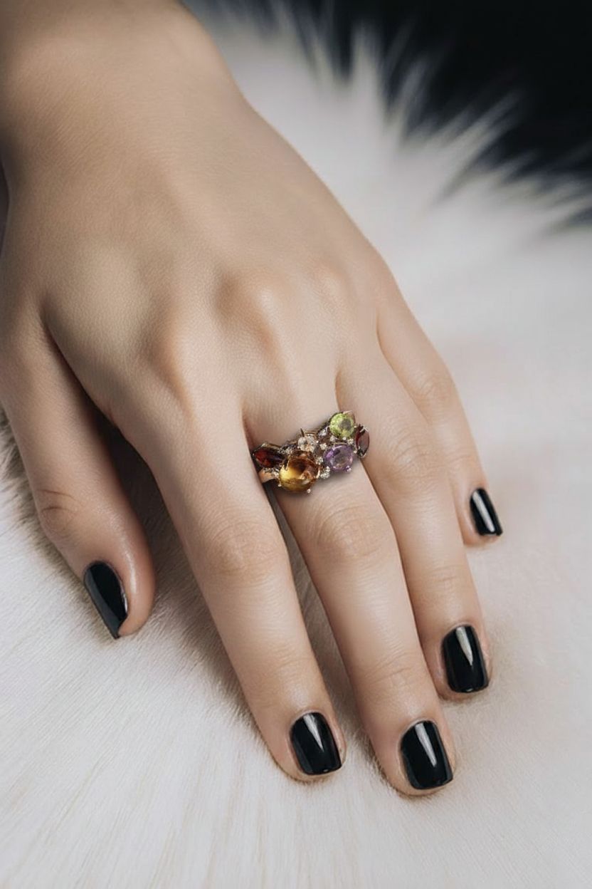 14kt rose gold diamons and semi-precious stones