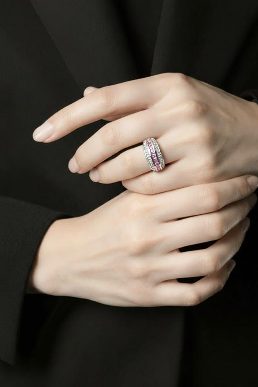 14kt white gold rose sapphire and diamond ring