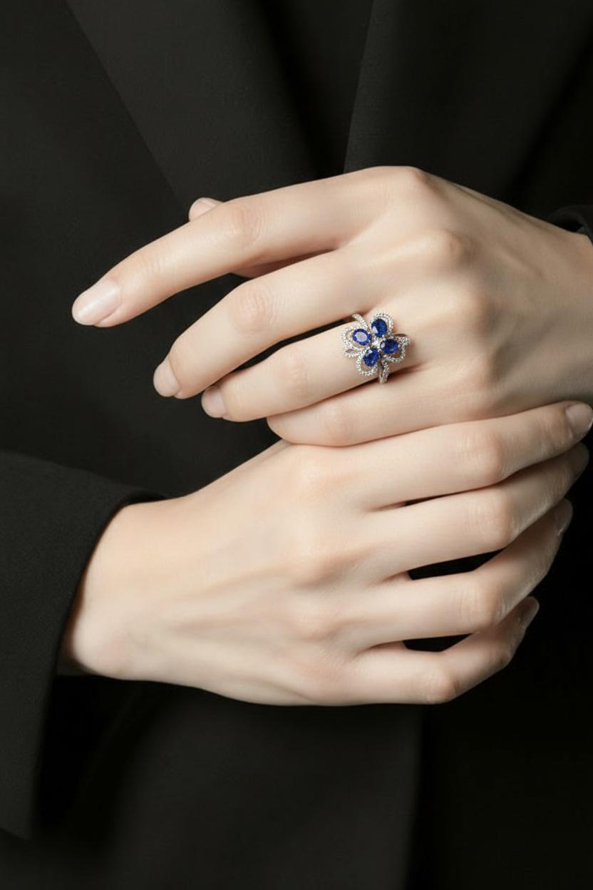 14kt white gold sapphires and diamond ring