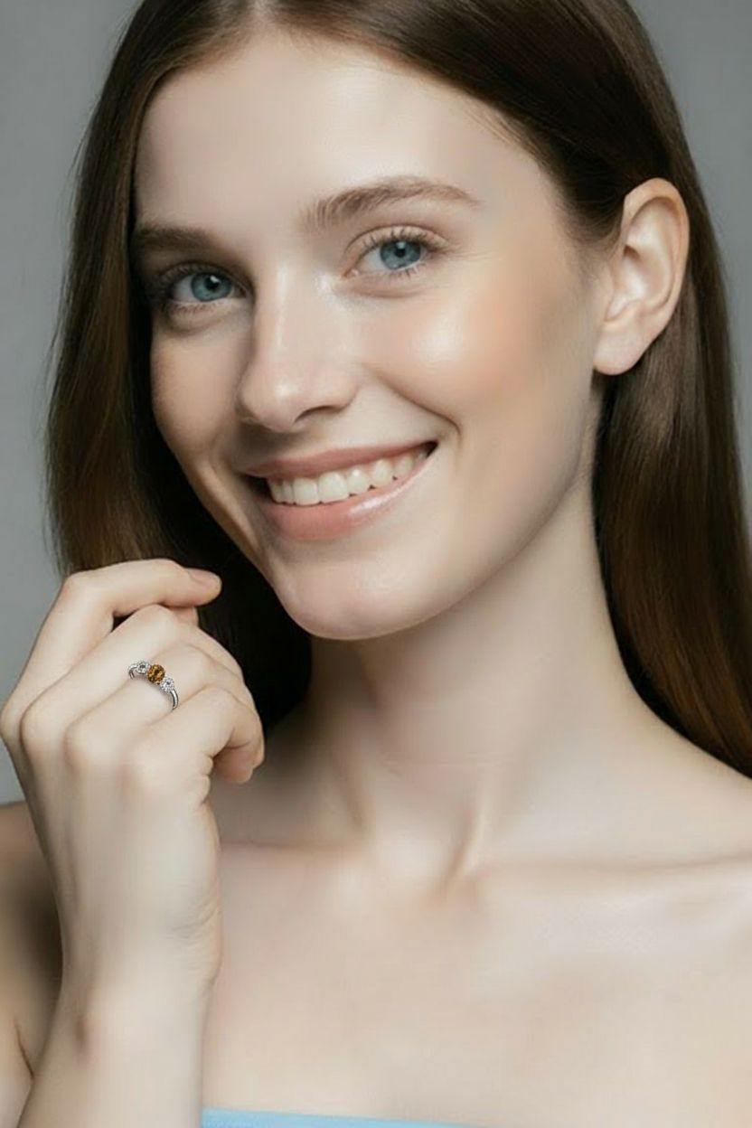 14kt white gold diamond and citrine ring