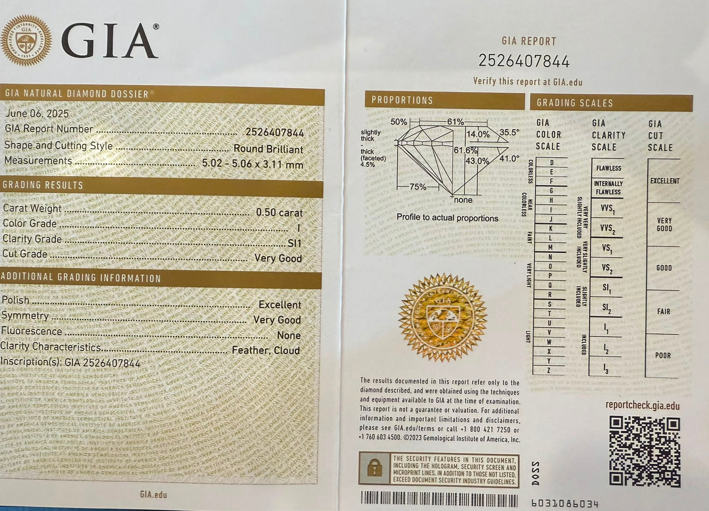 Кольцо с бриллиантом 0.50ct GIA